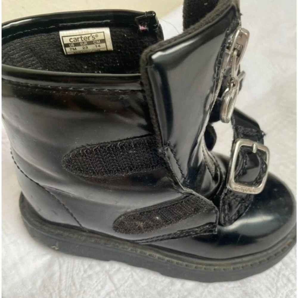 Carter's Little Girls Black Combat High Top Zipper Heart Boots Toddler -Size 7M